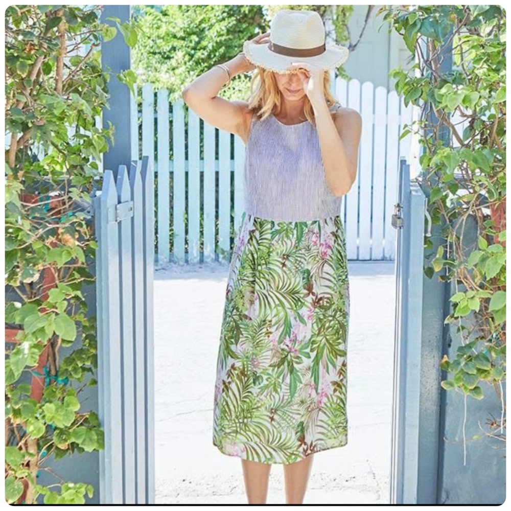 J. Jill Striped Tropical Floral Linen Cotton Tank Dress - Picture 13 of 13